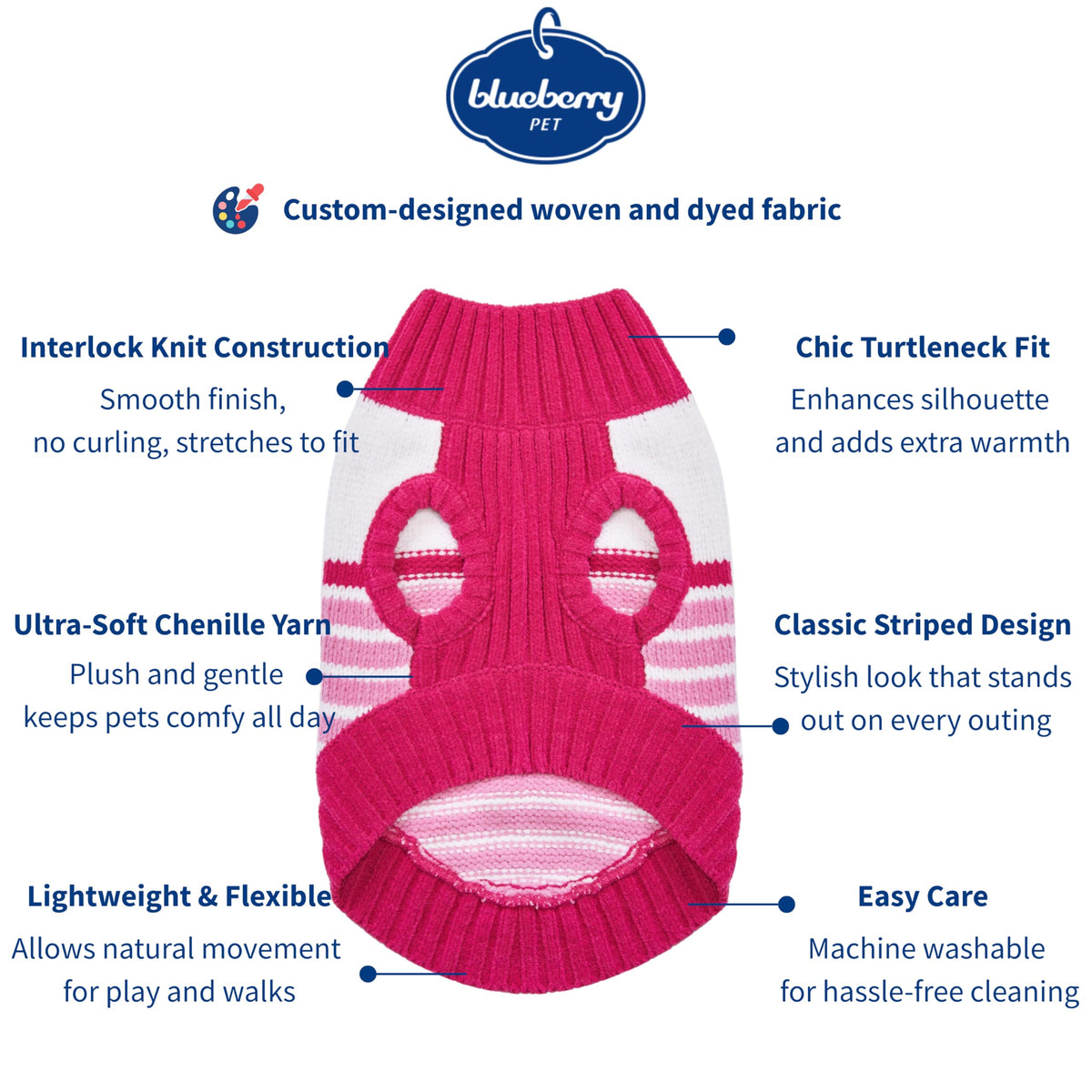 Cozy Soft Chenille Classy Striped Dog Sweater in Pinky Princess (10 inch / Pinky Princess)