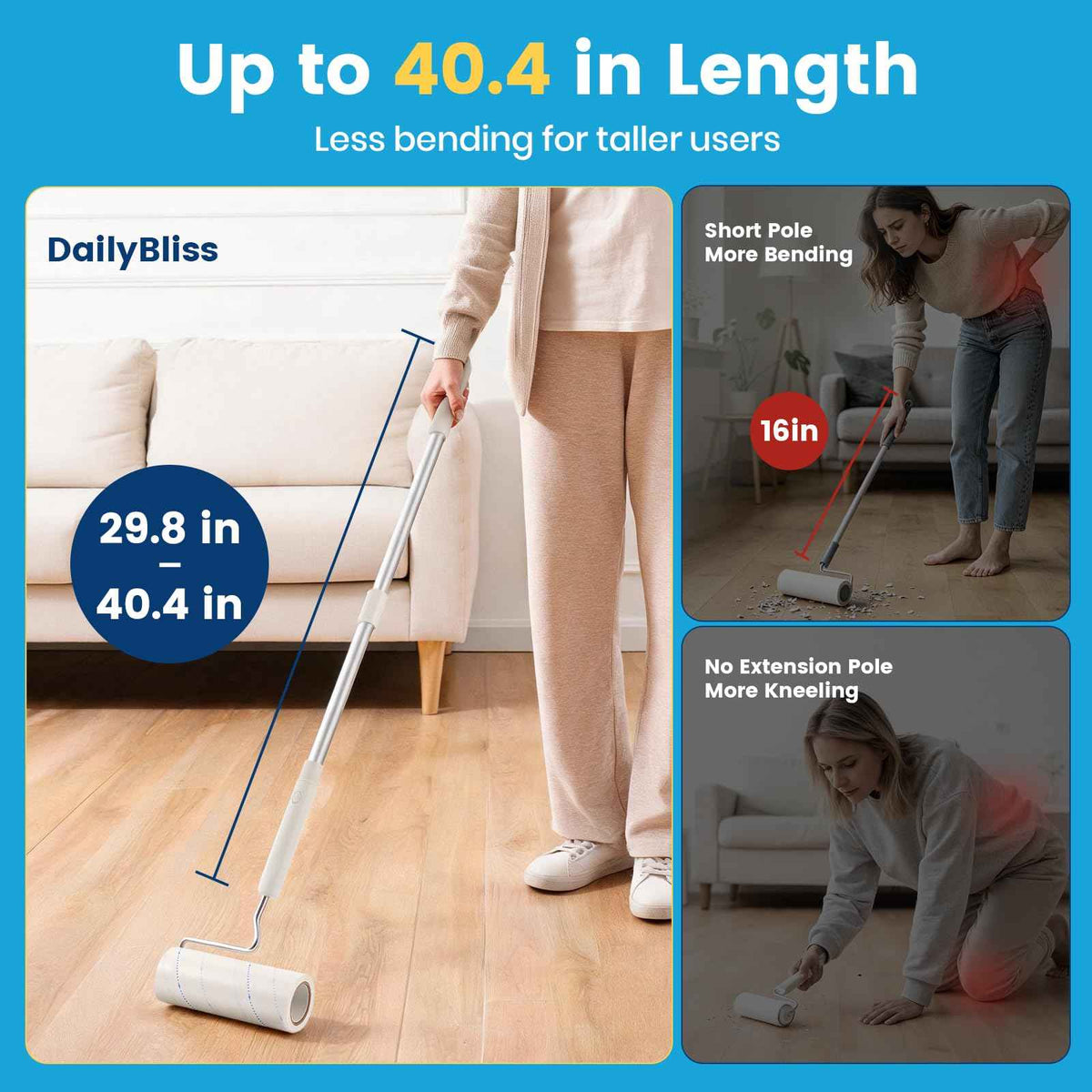 Extra Sticky Long Handle Lint Roller for Pet Hair