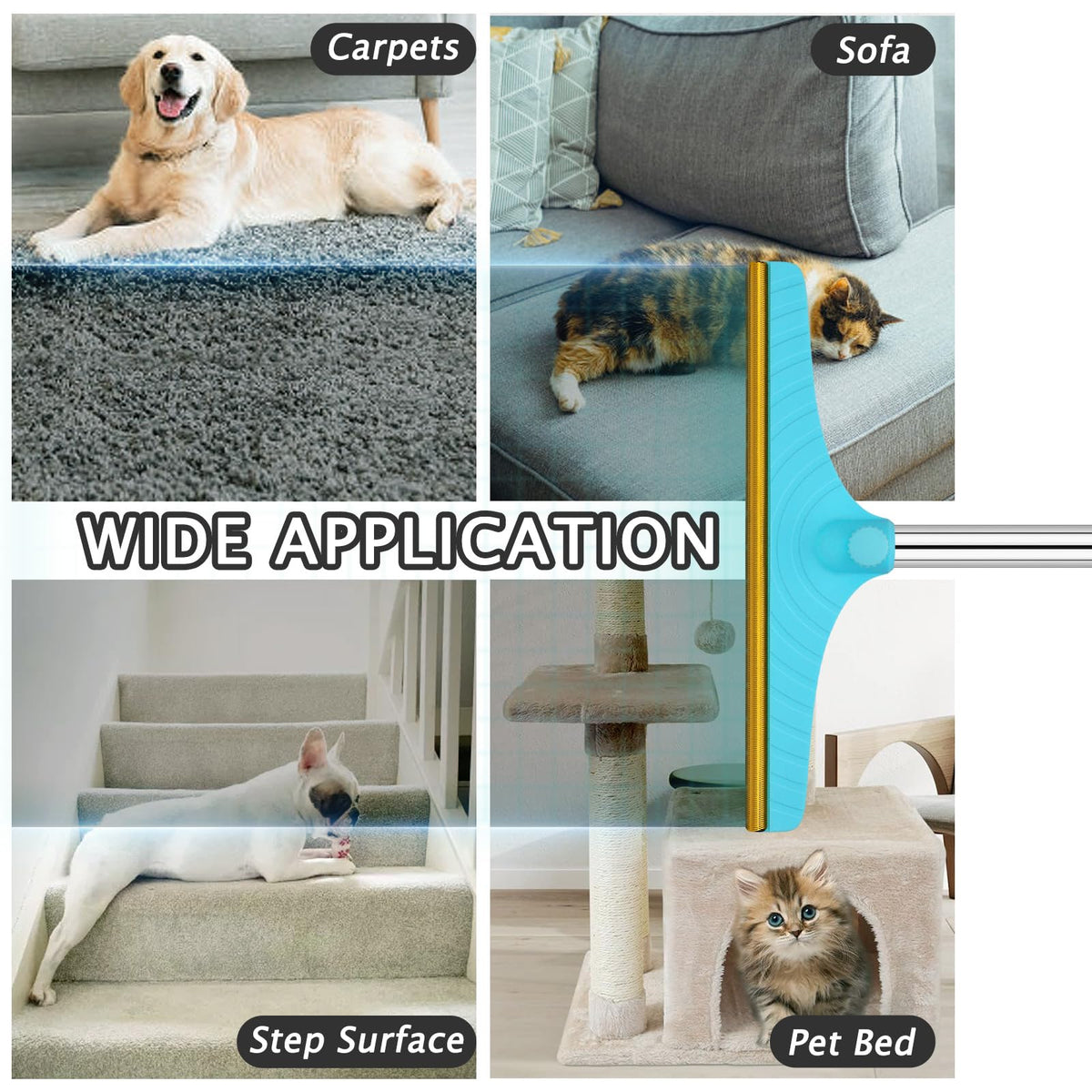 Carpet Rake for Pet Hair Removal Tool (60‘’ / Blue)