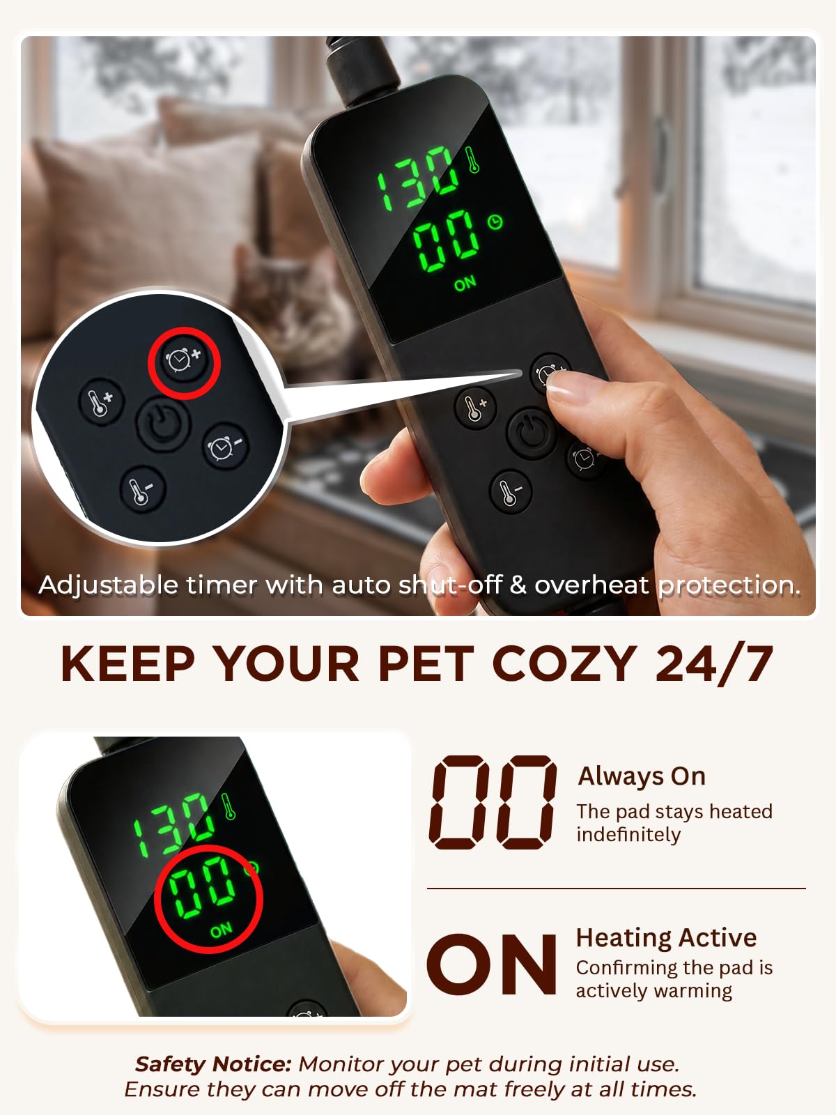 Pet Heating Pad for Cats & Dogs (18 X 18in / Black)