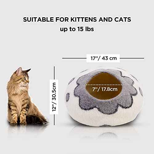 Premium Felt Cat Cave Bed (White Flower)