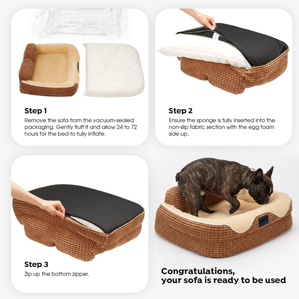 Square Dog Bed Medium Size Dog (Mocha Brown / 28"L x 22"W x 8"H)