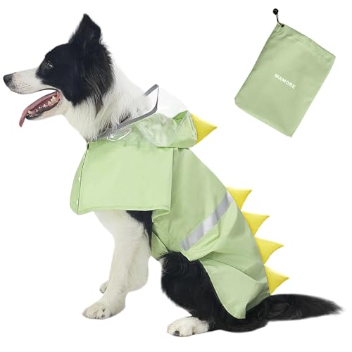 Dog Raincoat Waterproof Reflective Adjustable Hooded Dog Rain Coat with Leash Hole (Green Dinosaur / XXX-Large(77-95lb))