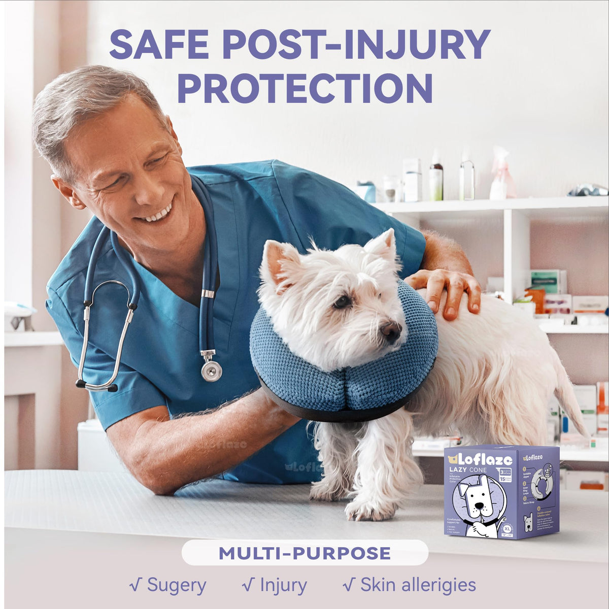 Inflatable Dog Cone Collar (L(Neck 13"-16") / Blue)