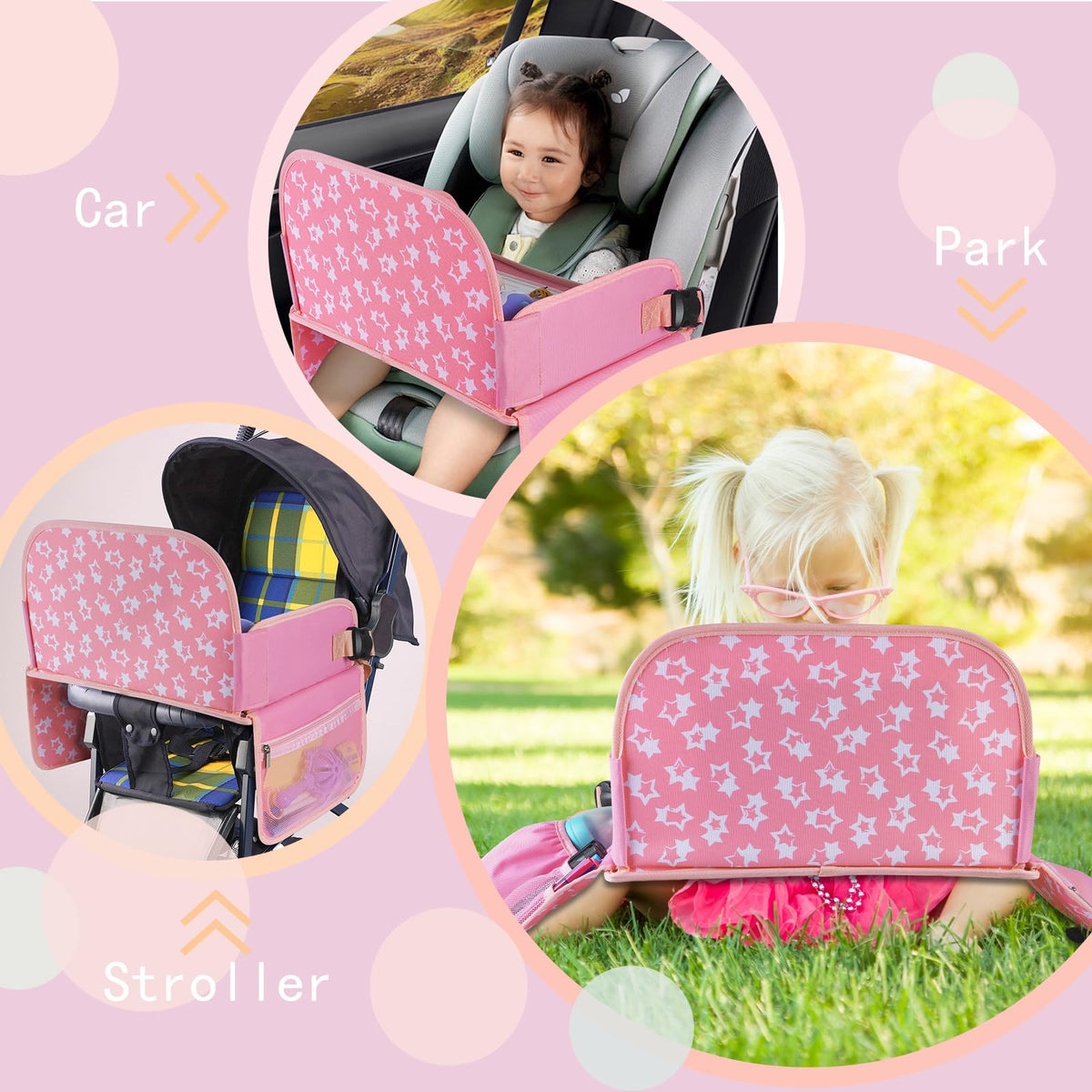Kids Travel Tray for Toddler Car Seat (Ariel PinkStar)