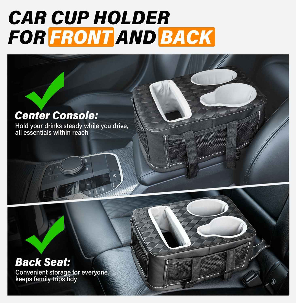 Universal Car Center Console Cup Holder Organizer Armrest Storage Box (12 X 8 X 5.3Inch)