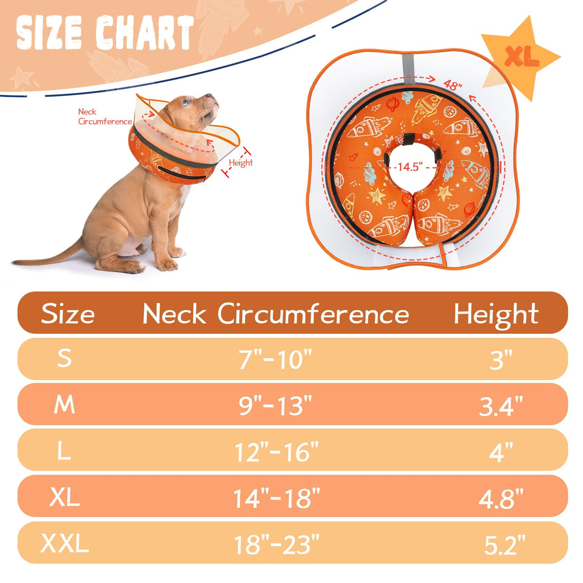 Elevated Inflatable Dog Cone Collar to Stop Licking (Orange / XL(Neck 14"-18"))