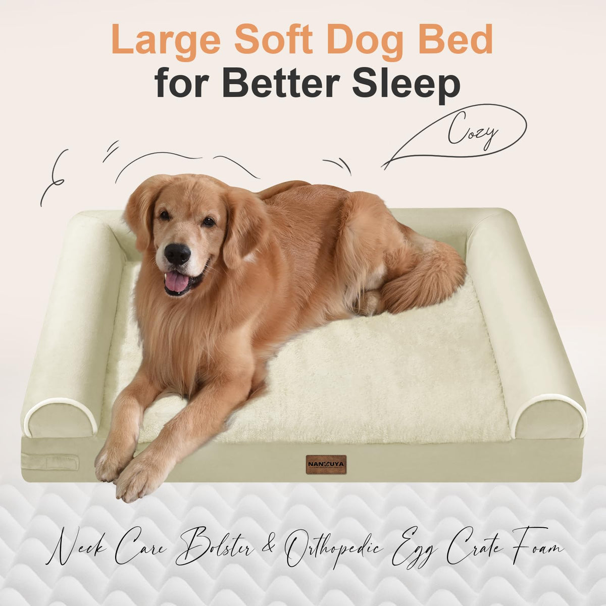 Orthopedic Dog Bed for Medium Dogs (Beige / 28.0"L x 19.0"W x 5.5"Th)