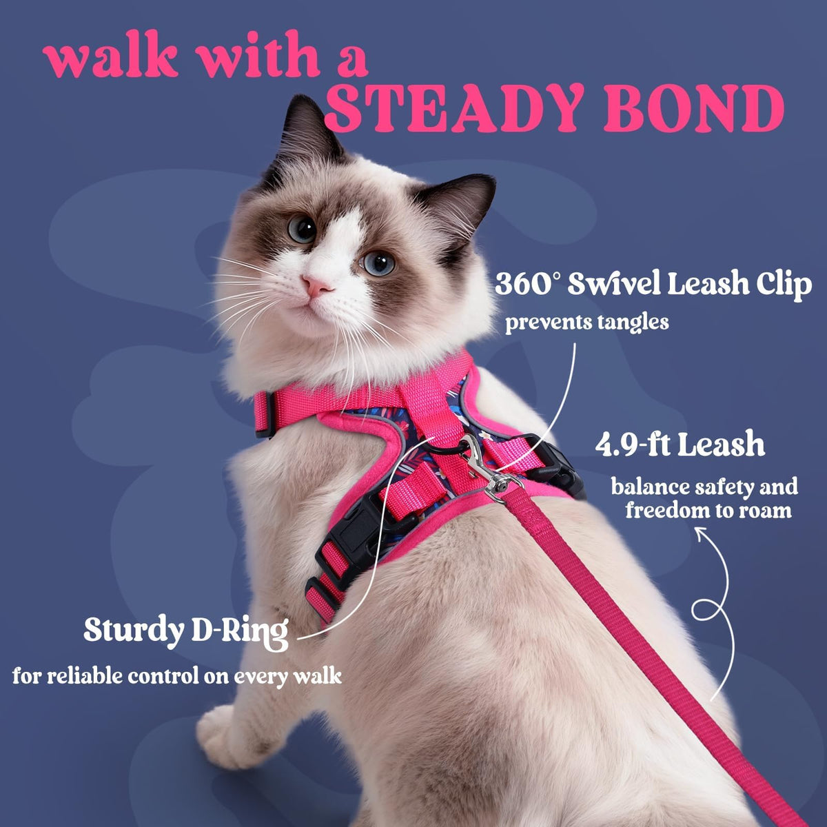 Cat Harness and Leash Set (Xs / Coconut Fuchsia)