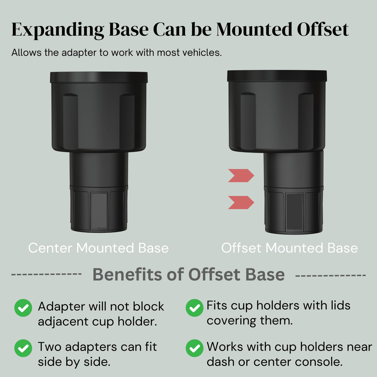 Car Cup Holder Expander (Holds 18-40 oz (Standard Base) / Black)