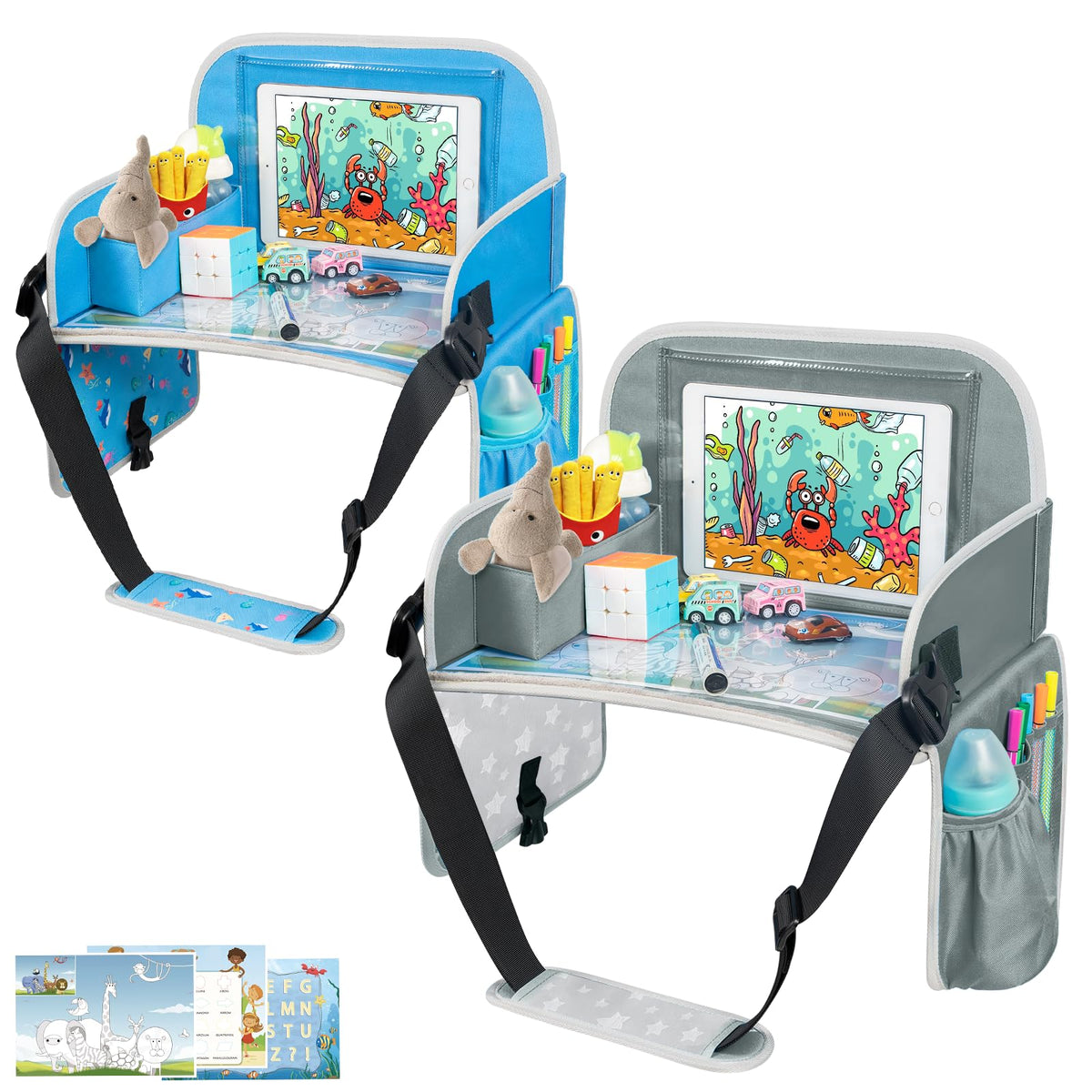 Kids Travel Tray for Boys or Girls (Grey+Blue)