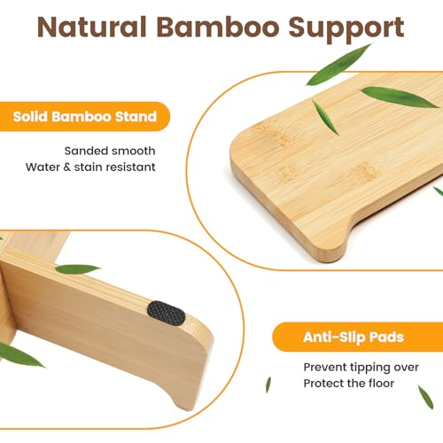 Slow Feeder Cat Bowl Elevated Ceramic with Bamboo Stand (Lotus)