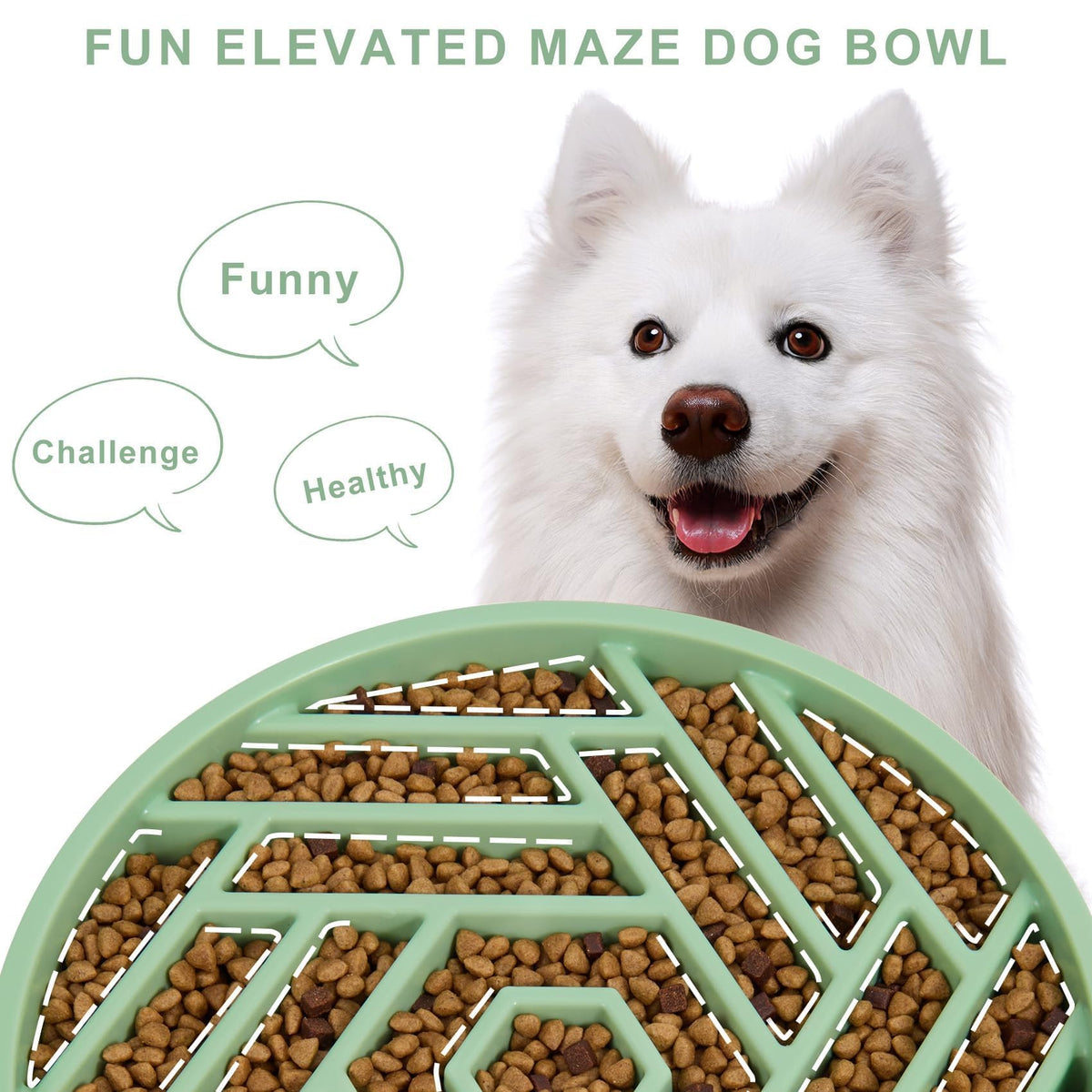 Slow Feeder Dog Bowls Large Medium Breed (Bean Green)