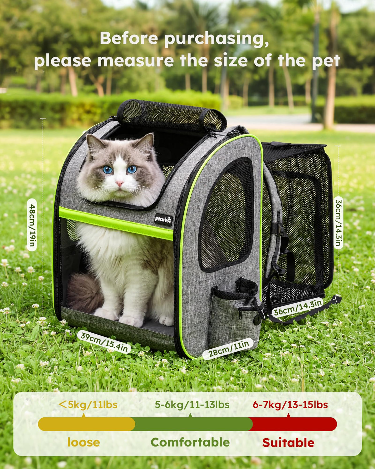 XL Cat Backpack Expandable (Grey / 15.4"L x 11.0"W x 19.0"H)
