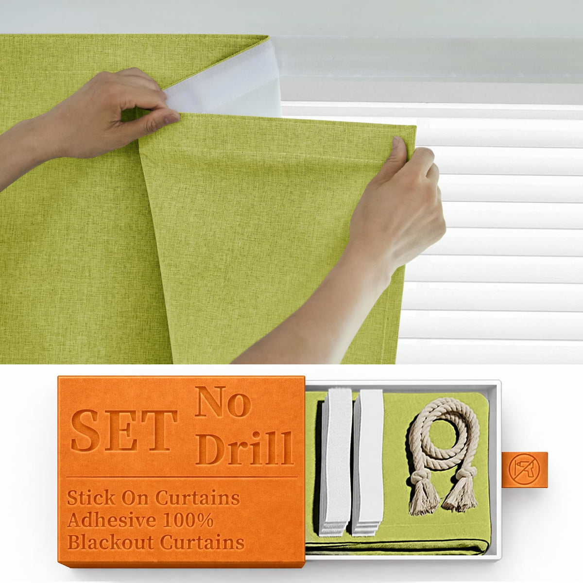 100% Blackout Self Adhesive Curtains Portable Curtain Simple and Easy to install Bedroom Window Thermal Lnsulated Kitchen Room Darkening Black Small Drapes (35"W x 72"L (Pack of 1) / Fruit Green)