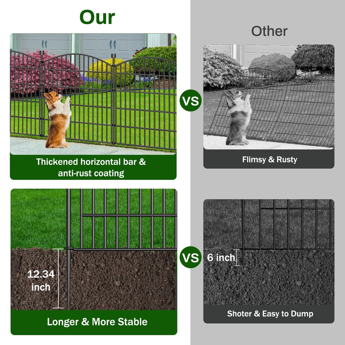 15 Panel No Dig Decorative Garden Fence with Gate 32"H x 35.4'L Dog Barrier (32 in(H) X 35.4 ft(L))