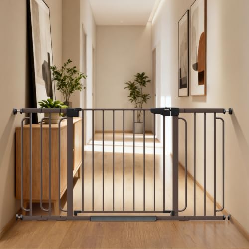36.6 59" Extra Wide Baby Gate for Stairs (Brown / 36.6-59"W x 30.5"H)