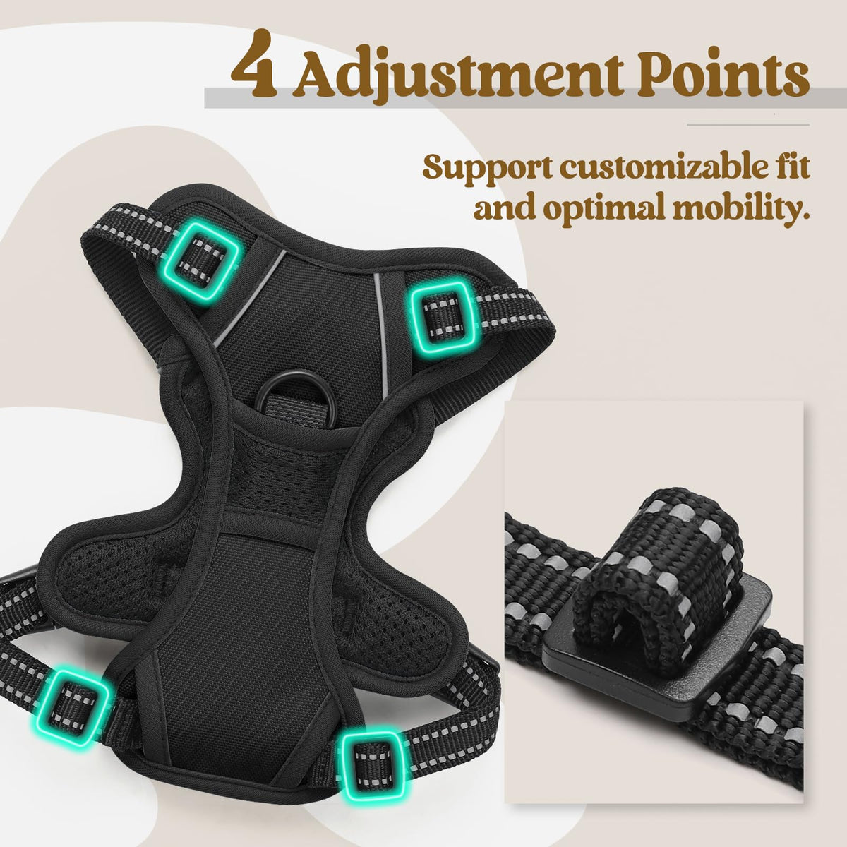 Dog Harness No Pull for Small Dogs with 2 Leash Clips (X-Small / Black)