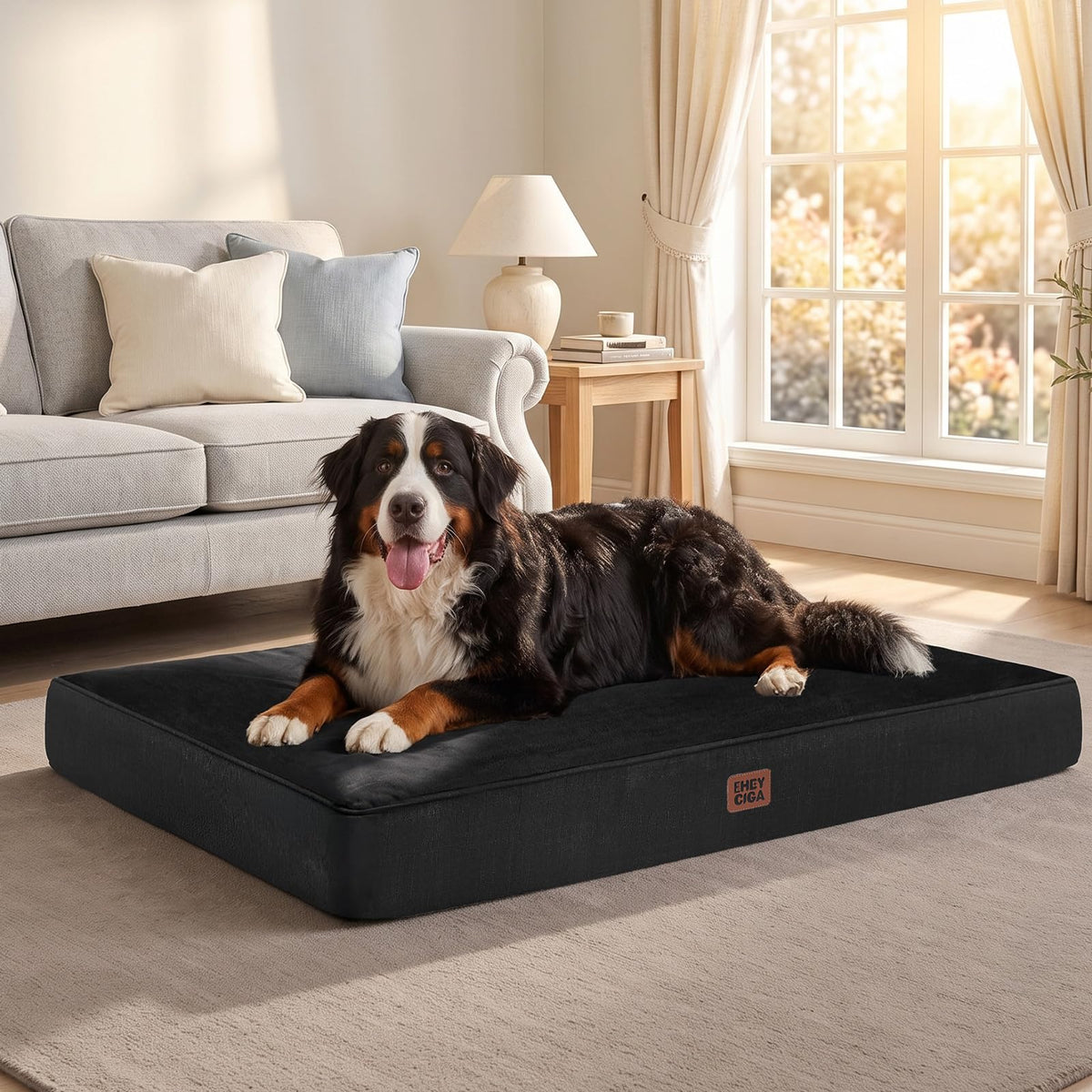 XXL Washable Dog Crate Bed with Memory Foam (Black / 47*29*3.5 Inches)