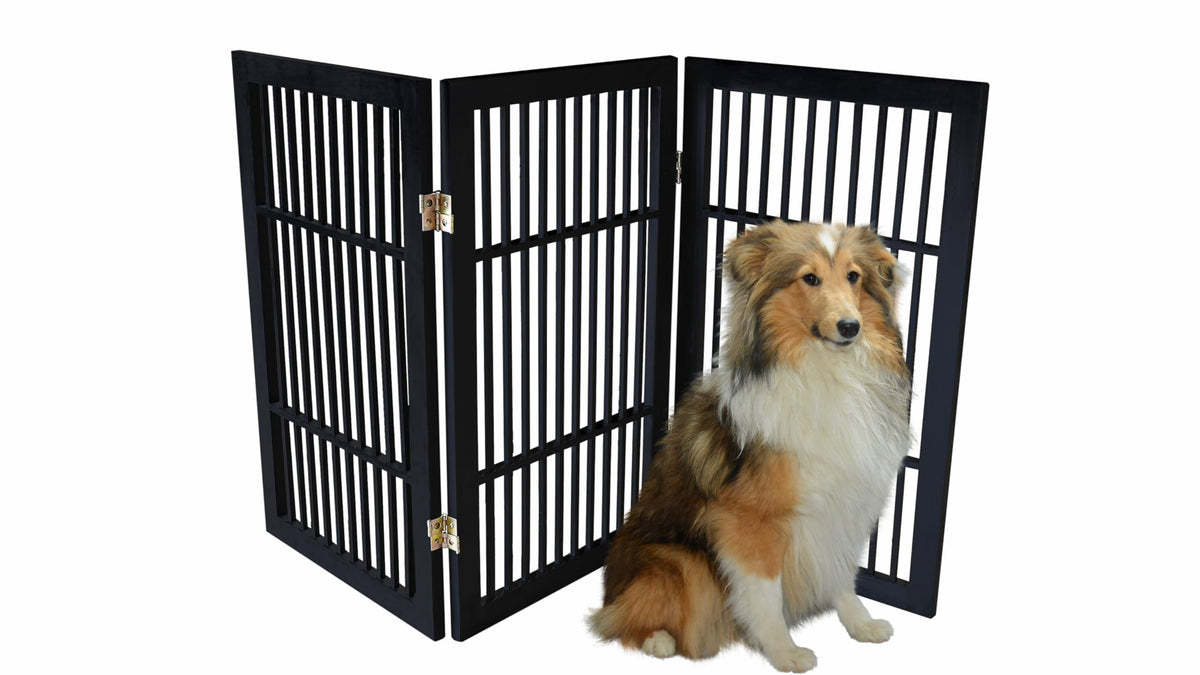 Pet Dog Gate Freestanding (3 Panel 30" Tall / Black Pet Gate)