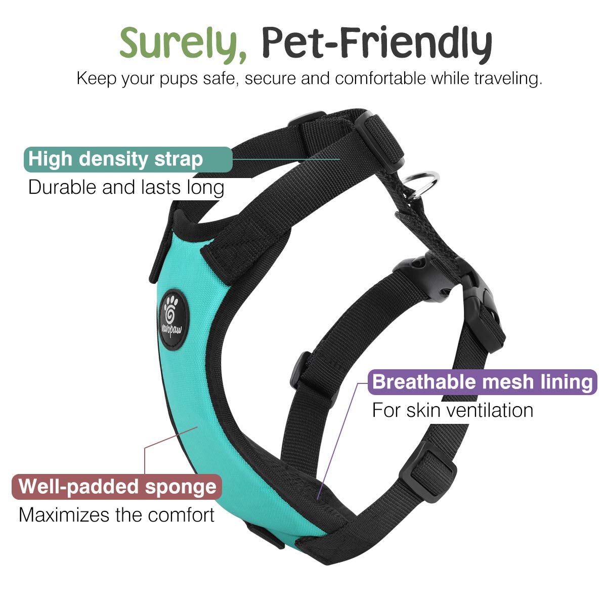 Dog Seat Belt Vest Harness for Car (Blue / M (Chest: 19.7-26.4", Neck: 12.6-20.5"))