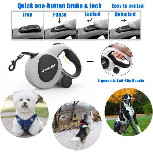 16 ft Retractable Dog Leash with Poop Bag Holder & Poop Bags (Large (Without Light))