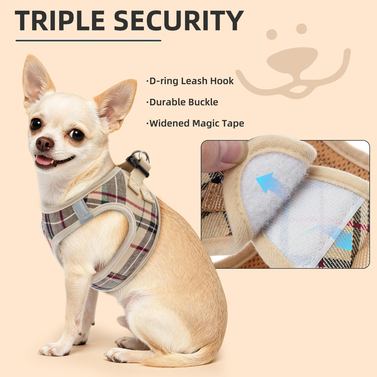 Dog Harness Collar and Leash Set No Pull for Small Medium Sized (Beige / S (CHEST 14.5"-16"))