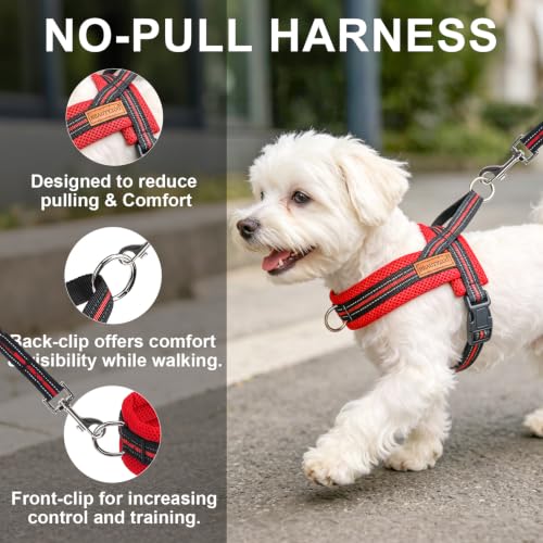 Dog Harness Medium Sized and Leash Set (Red & Black / M: Chest 21"-26.7")