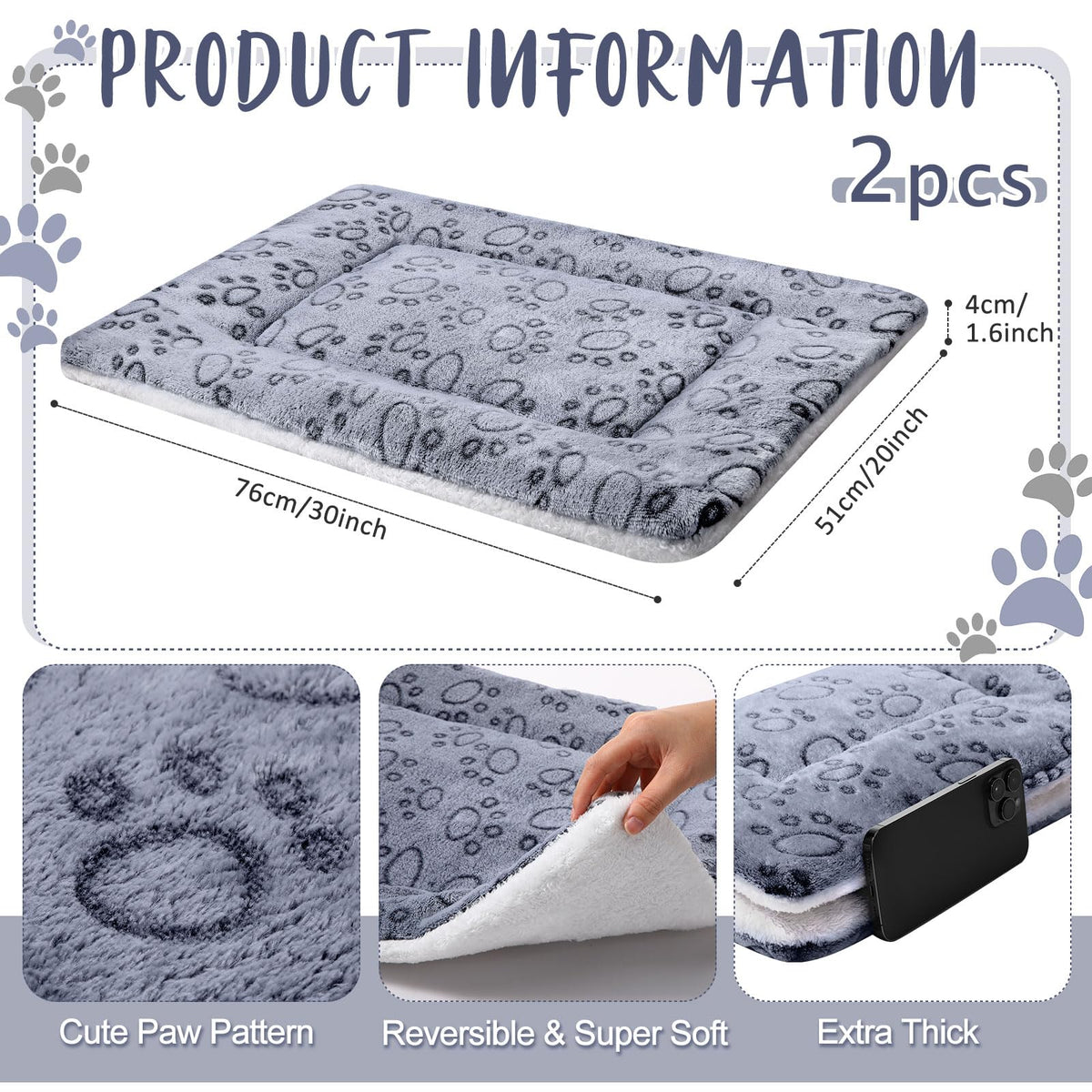 2 Pack Self Warming Cat Dog Bed Pad (Grey / 20'' X 30'')