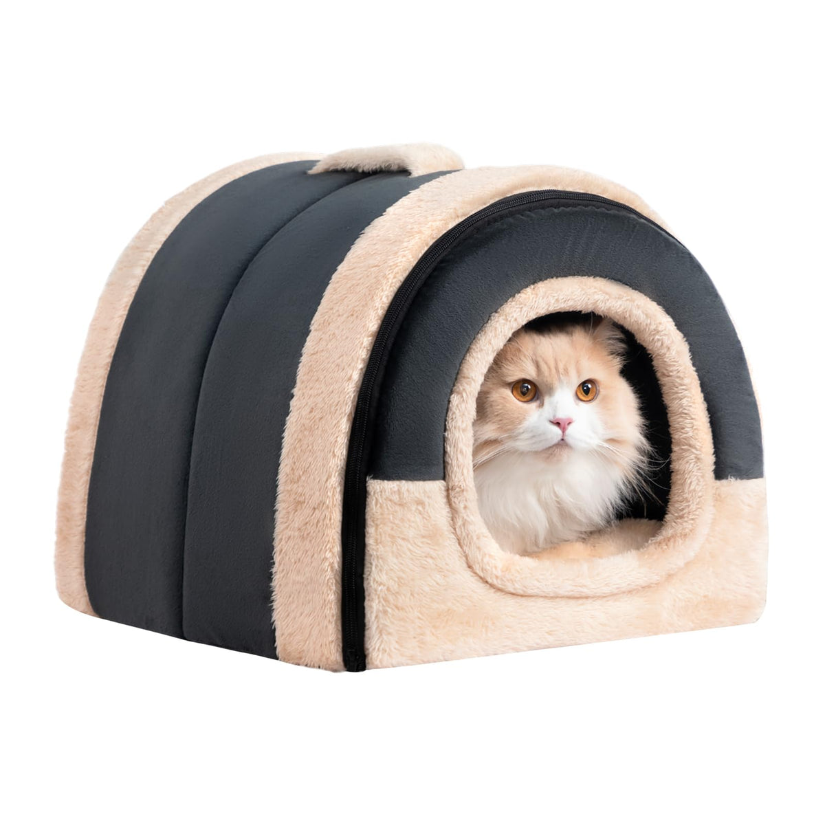 Cat Bed Cave for Indoor Cats for Pets up to 20 lbs (Dark Gray Arched Cave)
