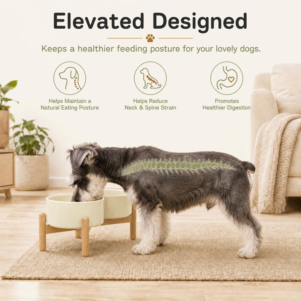 Ceramic Dog Bowls Elevated (Light Yellow)
