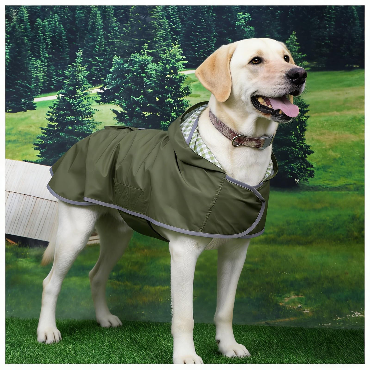 Waterproof Dog Raincoat Reversible (Forest Green / Medium(13-22lb))