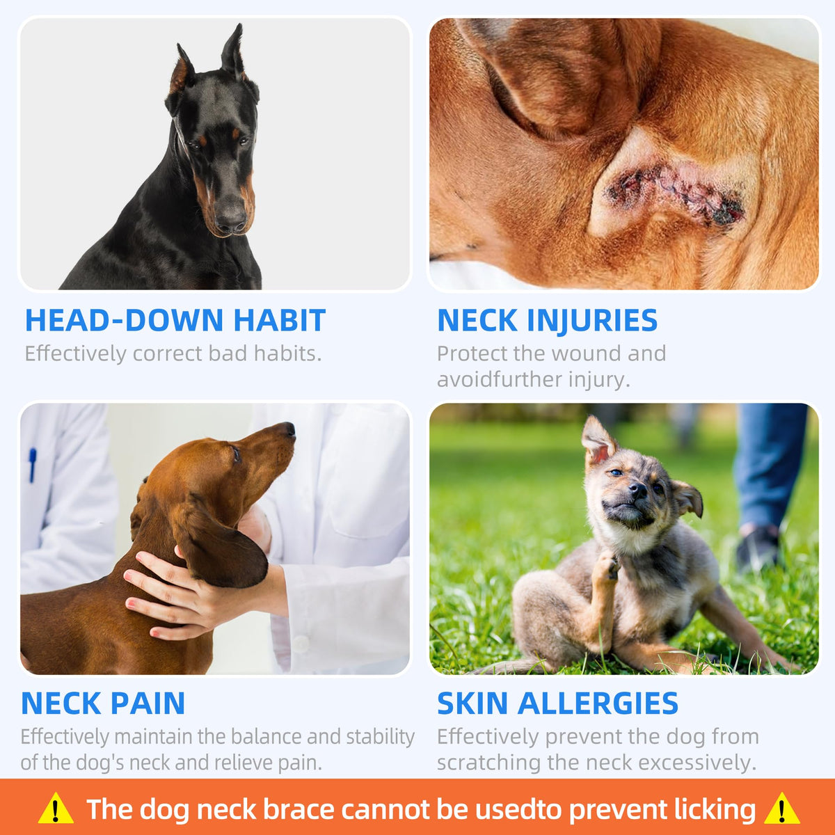 Dog Neck Brace for Pet After Surgery Recovery Adjustable Breathable Neck Cervical Cone (Blue / L)