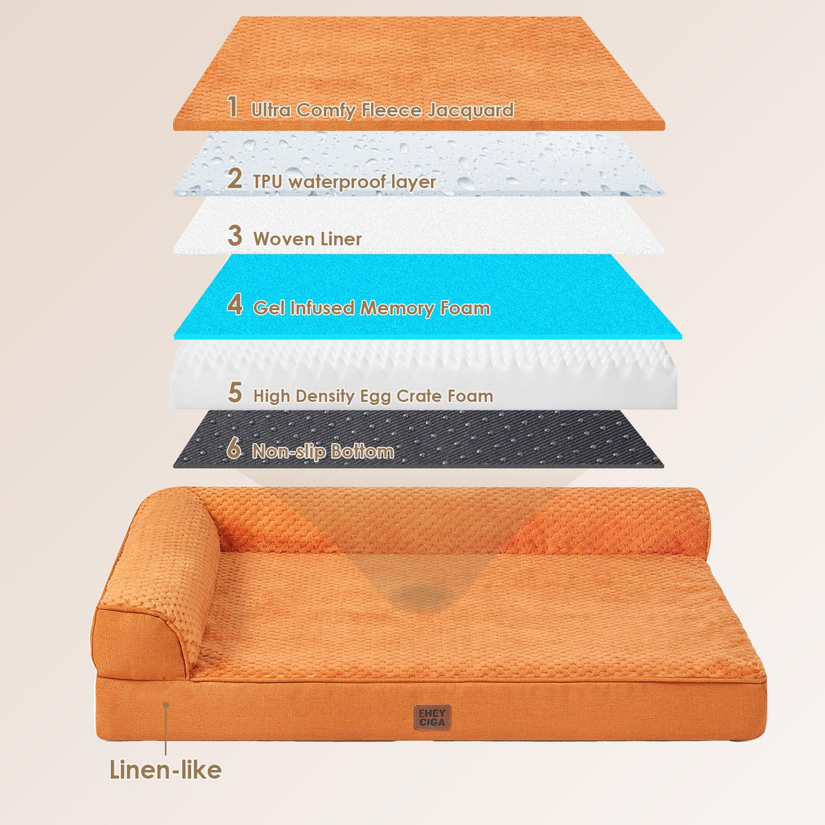 Memory Foam Dog Bed for Crate (Pumpkin / 41.0"L x 27.0"W x 6.5"Th)
