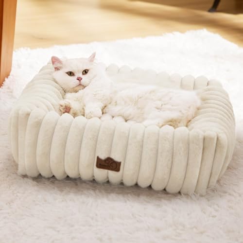 ComfyFleece® Cute Dog Bed for Small Dogs & Cats Washable (20.0"L x 19.0"W x 6.0"Th / Cream)