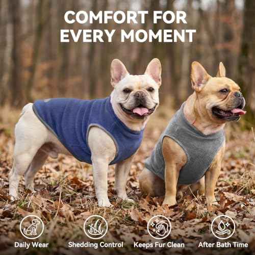 2 Pack Fleece Dog Sweater Pullover Lightweight Reflective Jacket (Small / Solid Navy & Grey)