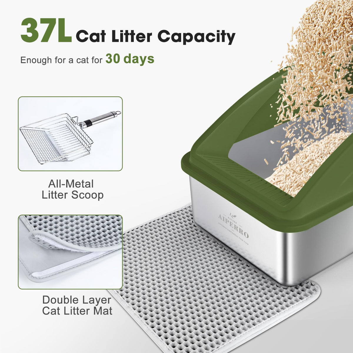 Stainless Steel Litter Box (Olive Green / X-Large)