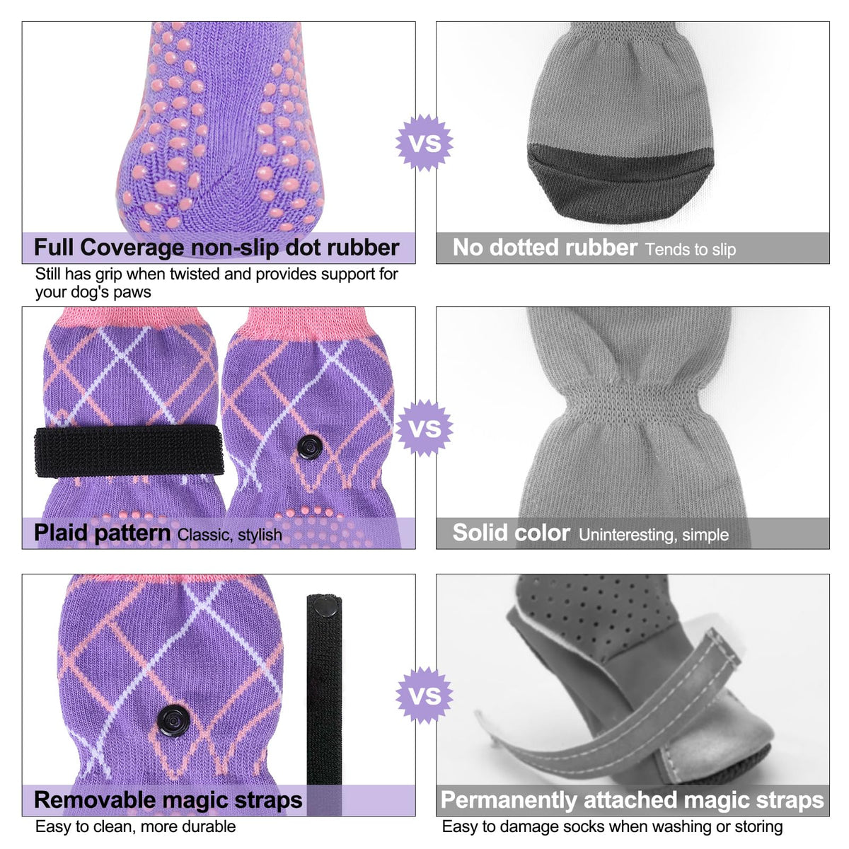6PCS Dog Socks to Prevent Licking Paws (Purple / XL(Pack of 6))