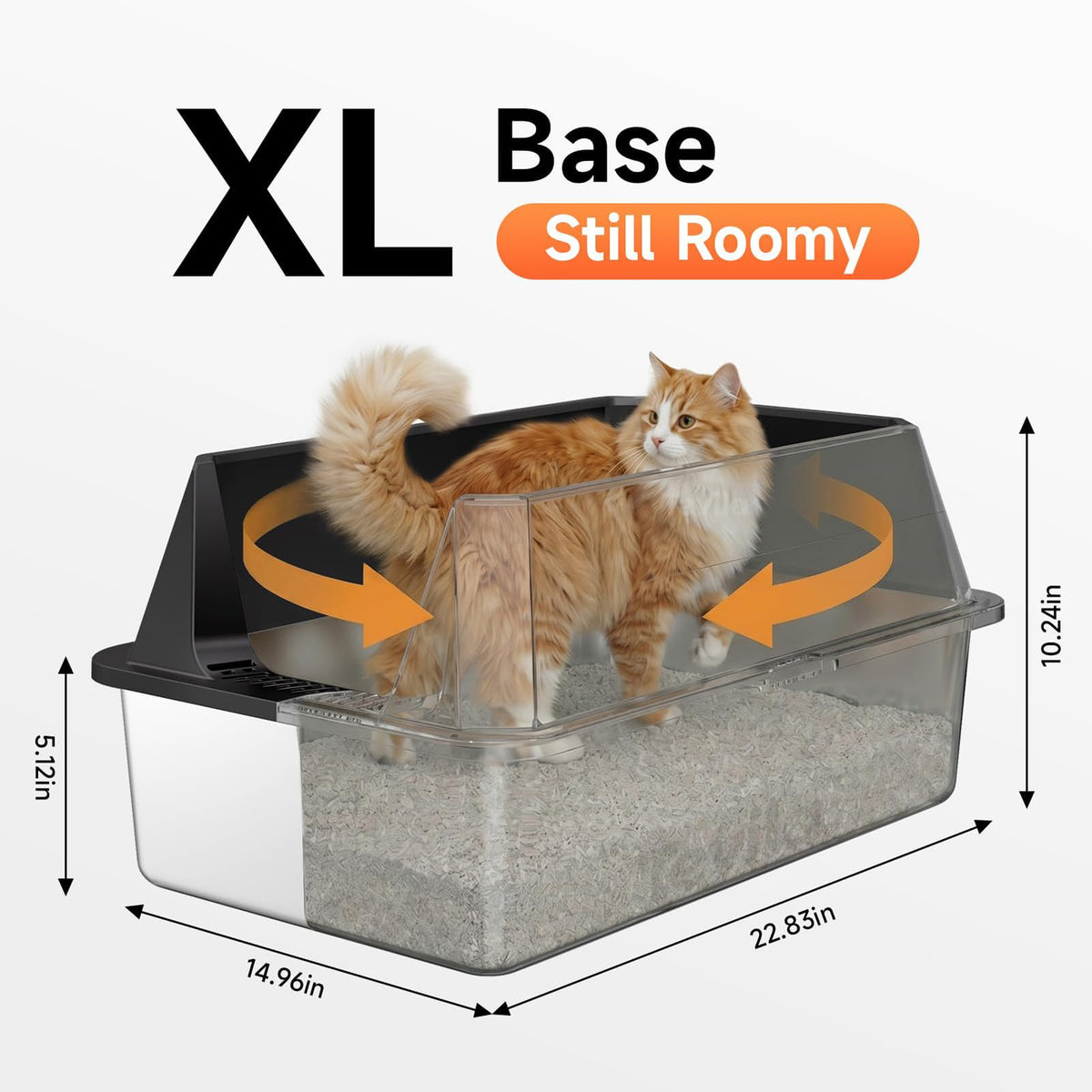 Stainless Steel Litter Box with High Sides (Black-1Pack)