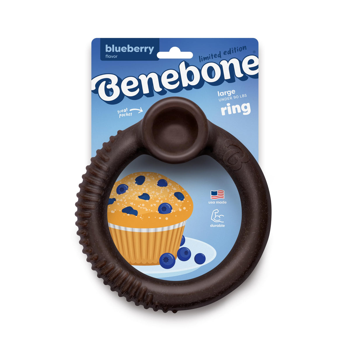 Ring Dog Chew Toy for Aggressive Chewers (REAL Blueberry / Large)
