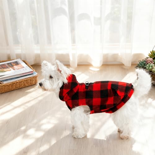 Fleece Dog Hoodie with Pouch (Large / Buffalo Check)