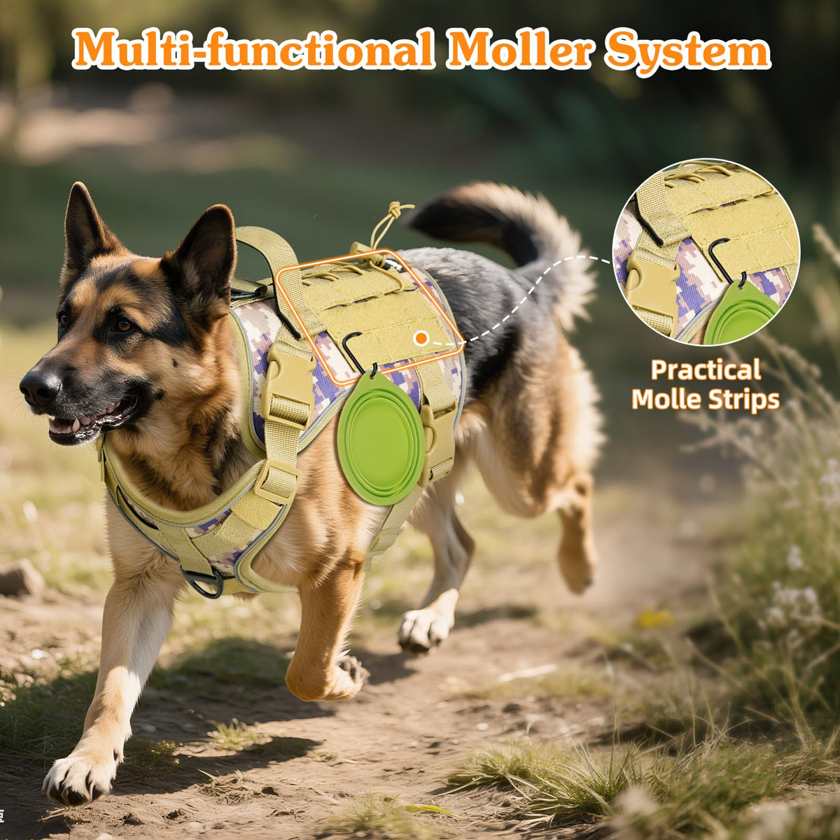 Heavy Duty Tactical Dog Harness for Small Dogs (Desert Camouflage / S (Chest: 19.6-31.5", Neck: 11-19.6"))