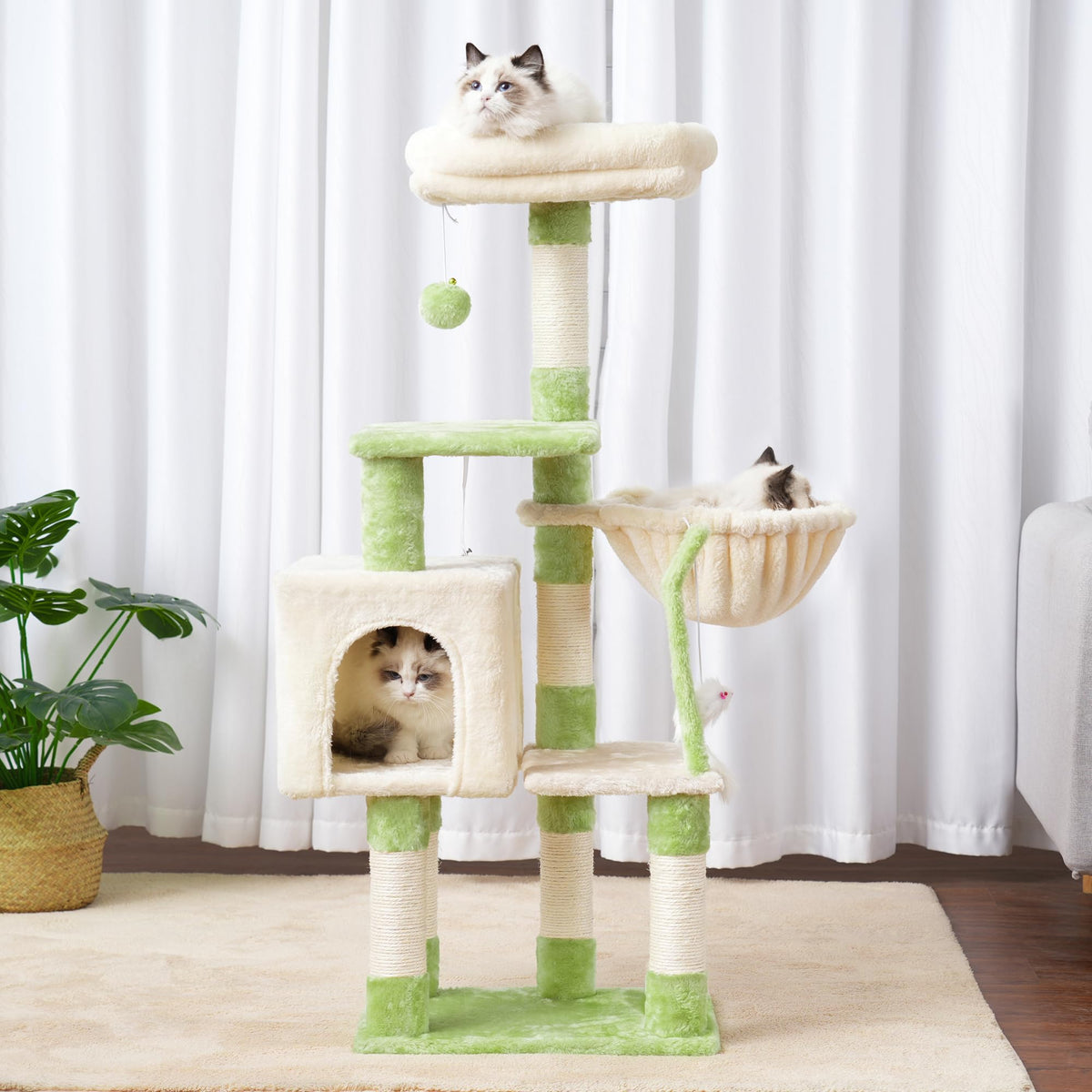 Cat Tree with Toy (Green and Beige / 43.3 inch)