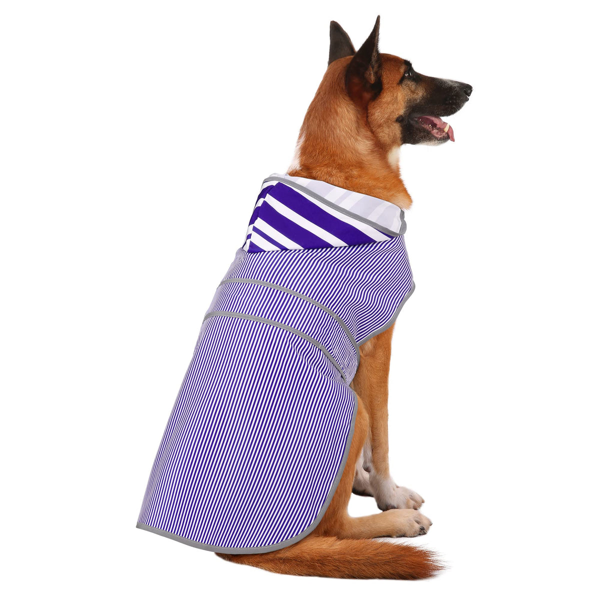 Dog Raincoat for Large Dogs Puppies Waterproof Jacket Hooded Rain Coats with Reflective Strips Leash Hole & Poncho Adjustable Fit (Blue white Stripes / XX-Large)