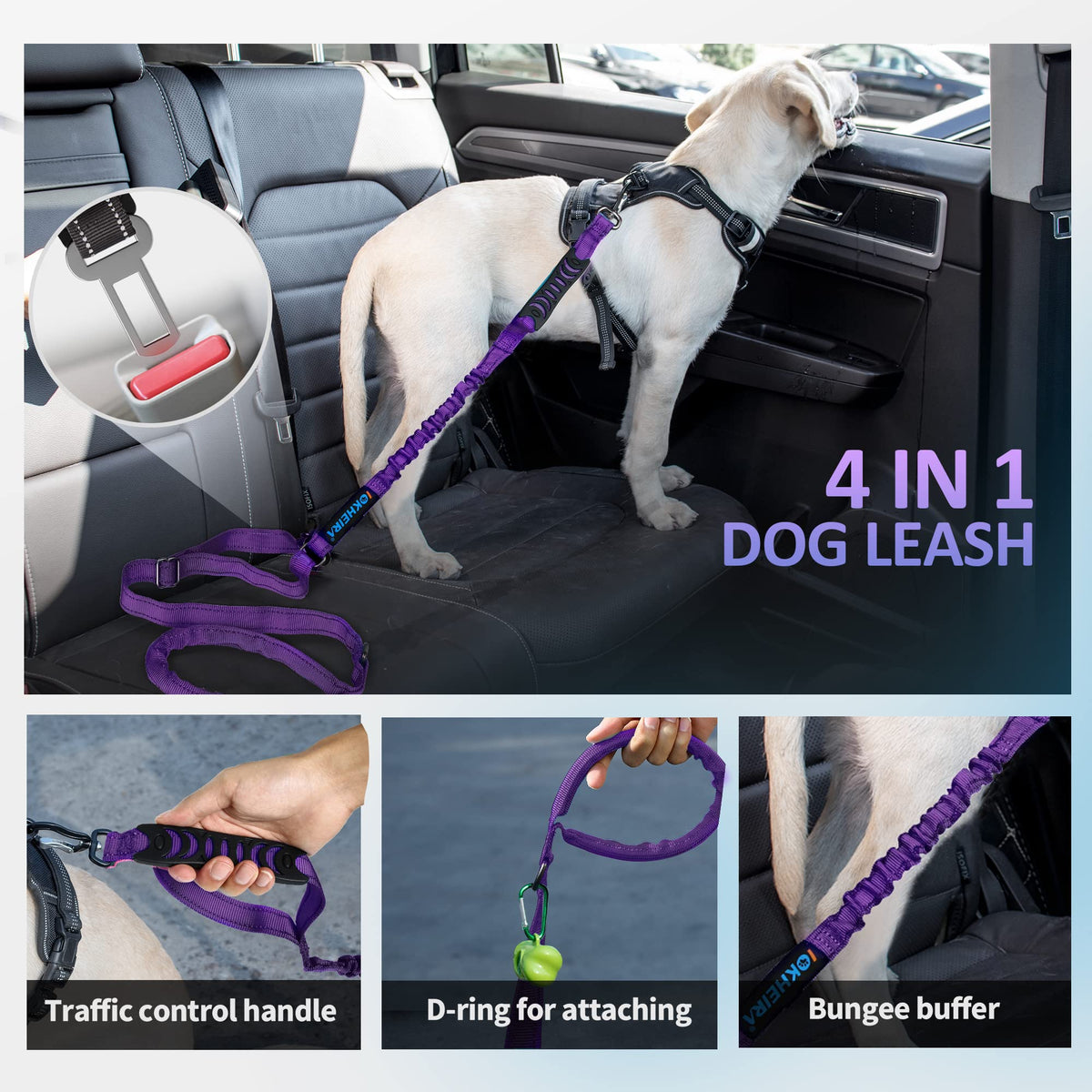 Multifunctional Dog Leash for Large and Medium Dogs (Purple)