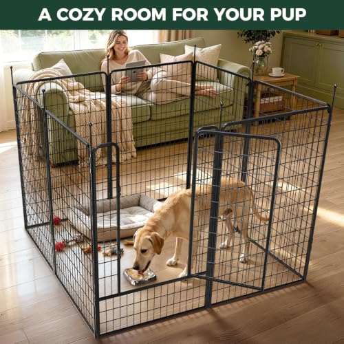 Rollick Dog Playpen with Stainless Steel Lick Mat (Black / 50"H)