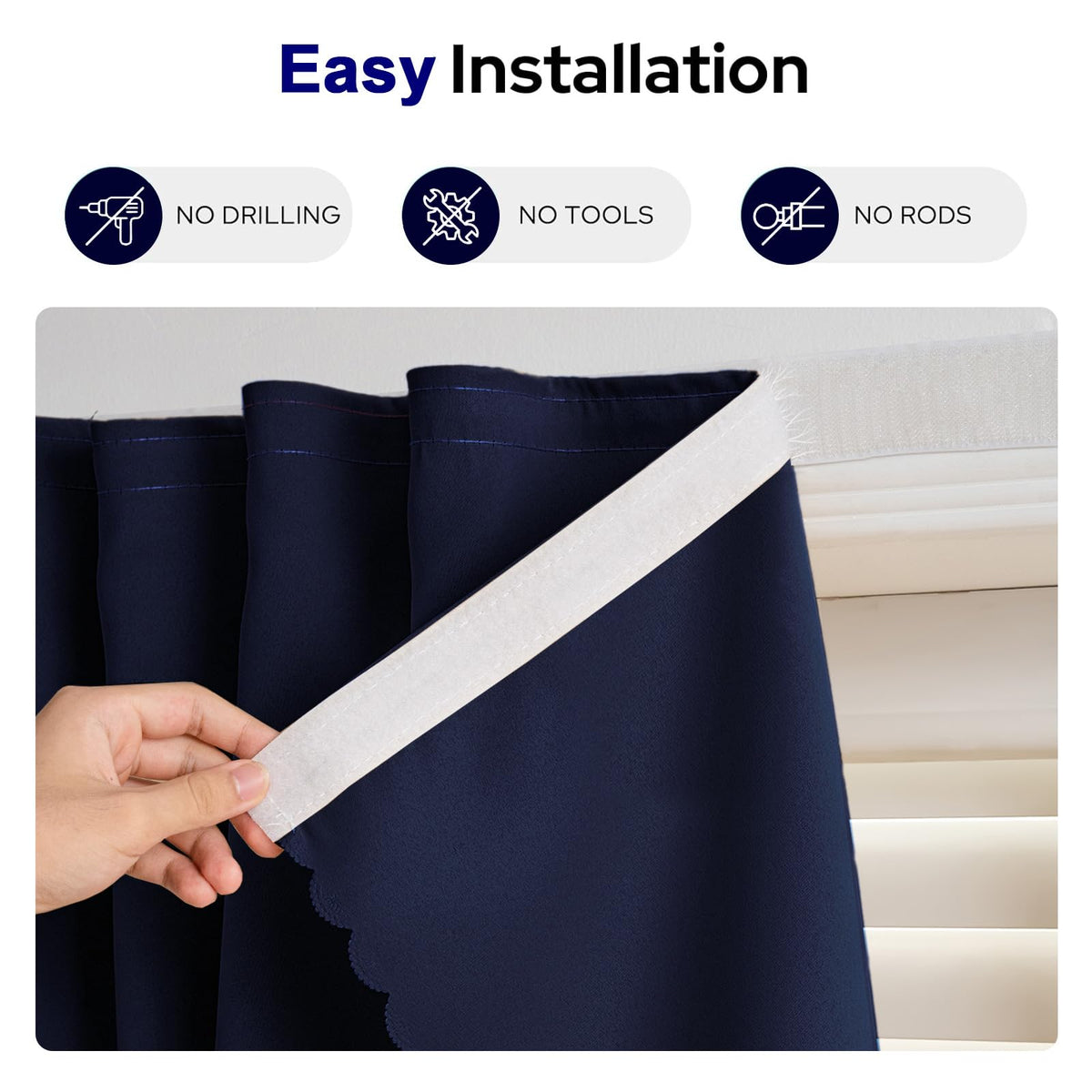 Self Adhesive Curtains (71"W x 72"L (Pack of 1) / Navy Blue)