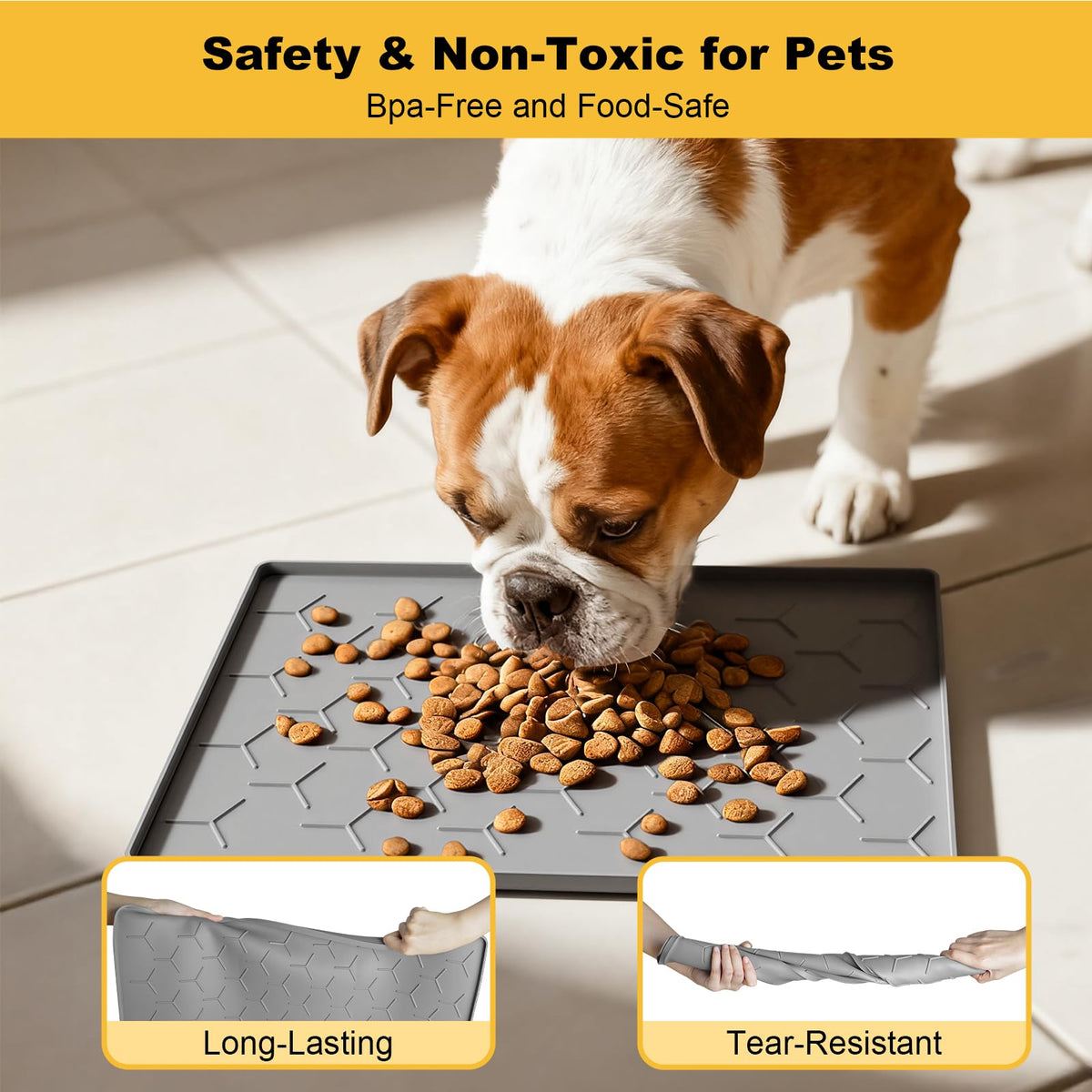 Silicone Dog Cat Food Bowl Mat (S-16''X12'' / Light Gray)