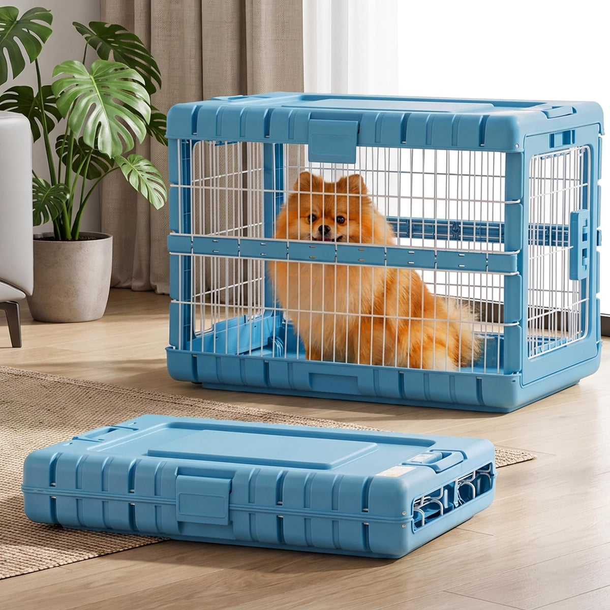 28" L Collapsible Dog Crate for Dogs (Blue / 27.95 x 18.9 x 21.65 in)
