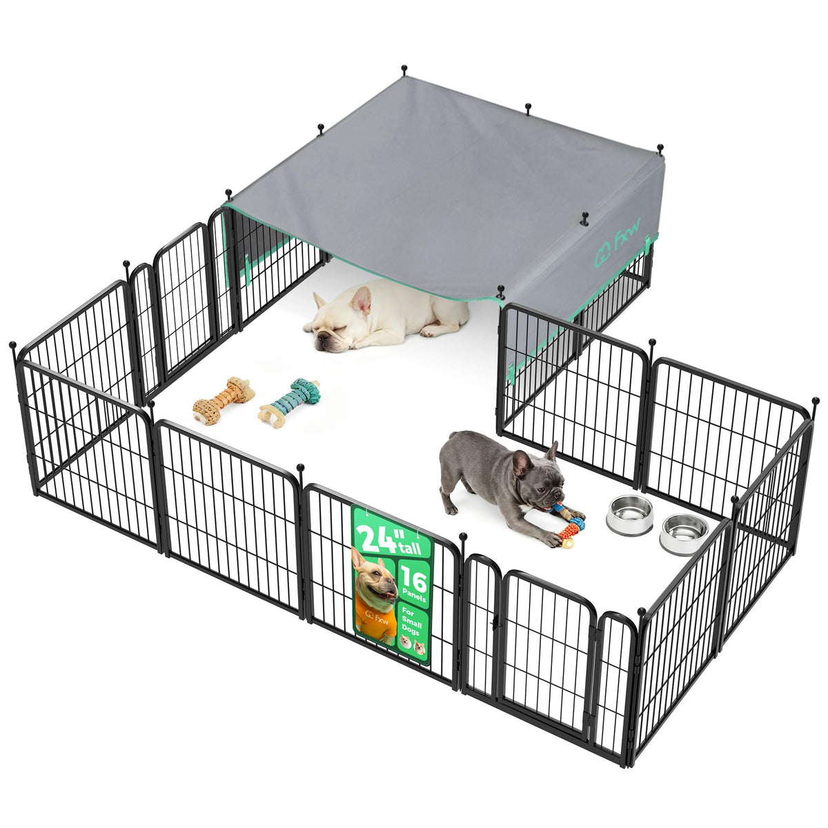Rollick Dog Playpen with Sun Shade (Black / 24"H)
